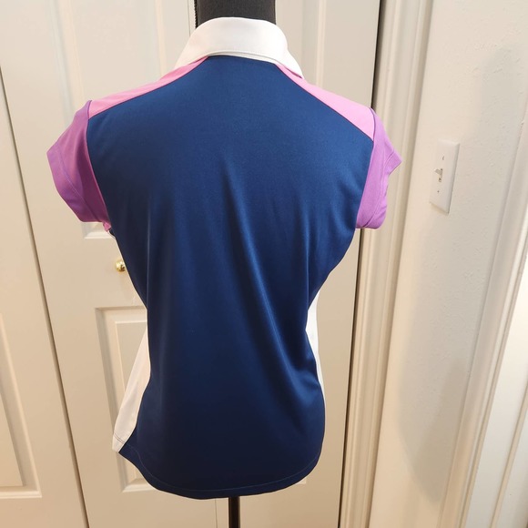 Greg Norman's Women's Cap Sleeve Golf Polo Shirt size Med Navy, White and Purple - Picture 5 of 8